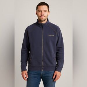 Timberland Full-Zip Cotton Sweatshirt Jacket - Navy Blue - Size L